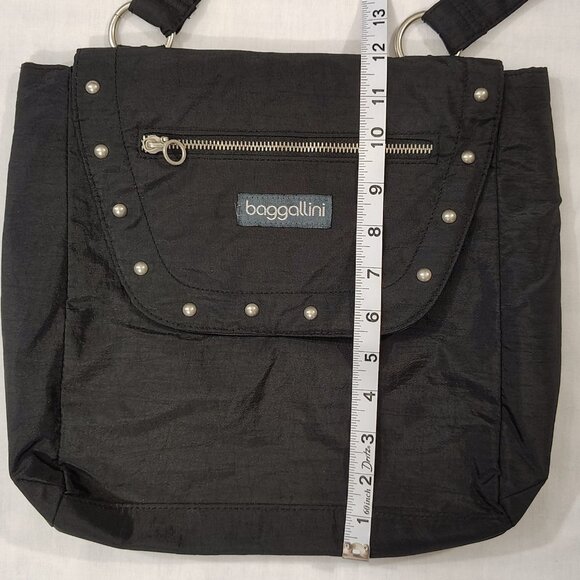 BAGGALLINI Studded Shoulder Tote Handbag Black Nylon Purse Light Weight Pockets - Picture 13 of 16